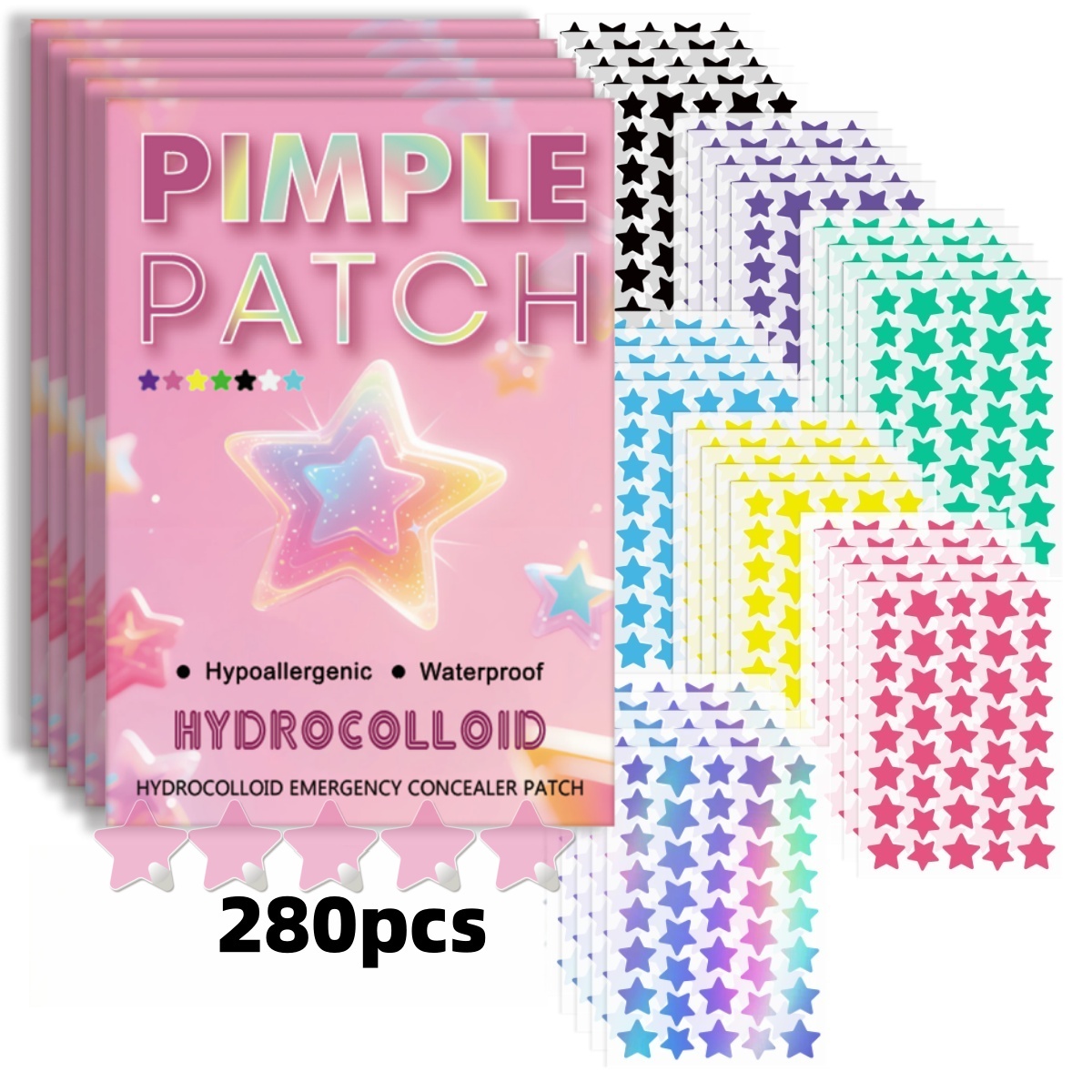 Skincare Moisturizer - 280 sztuk wielokolorowych plasterków na pryszcze
